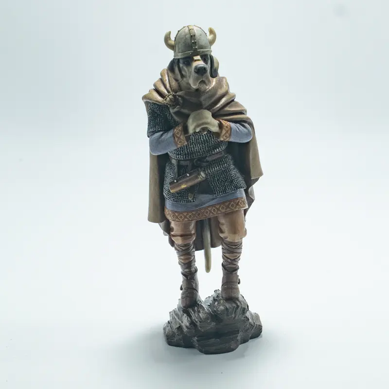 Estátua de resina personalizada para decoração de interiores e exteriores, rosto de cachorro, guerreiro viking, lobo e homem, capacete com chifres, acessório personalizado