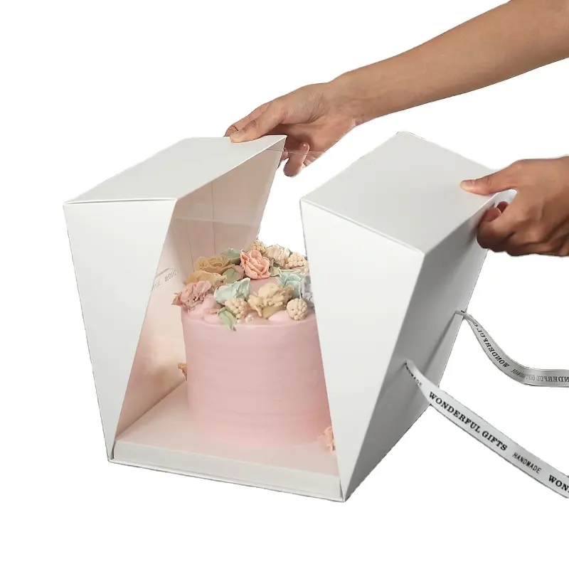 Caja transparente de plástico transparente para pastel, paquete alto de pastel de cumpleaños, gran oferta