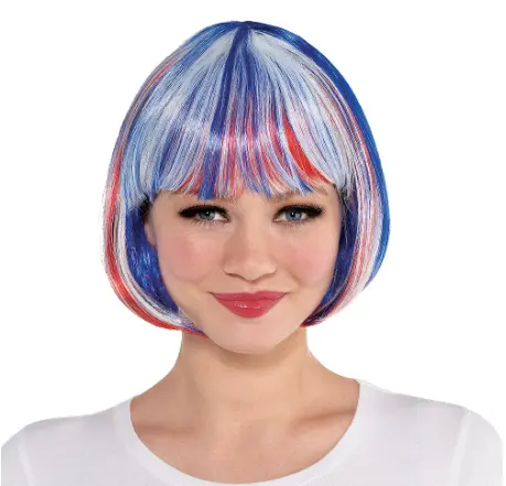 Hot Sell Short Blue Red White Bob Wig with Bangs Woman Fashion Wigs factory price for Costume Theme Party Halloween Cosplay