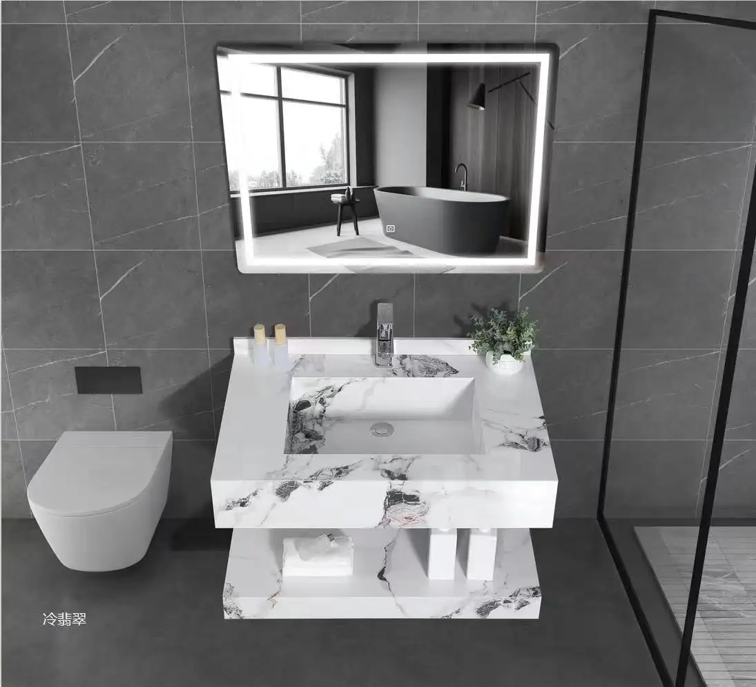 Tarpul-vajilla flotante de estilo europeo para baño, mueble de tocador con piedra sinterizada, lavabo