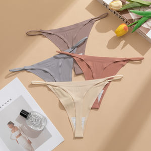 Mutandine a vita bassa senza cuciture da donna mutandine in seta di ghiaccio in tinta unita traspirante Sexy Lingerie femminile con stringhe da donna biancheria intima erotica - Product Image 3