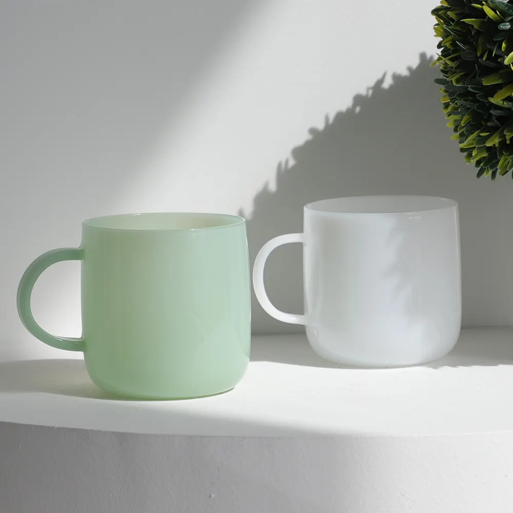 Copo de vidro para beber café e caneca de chá com logotipo personalizado, cor opaca, jade soprado à mão, com alça