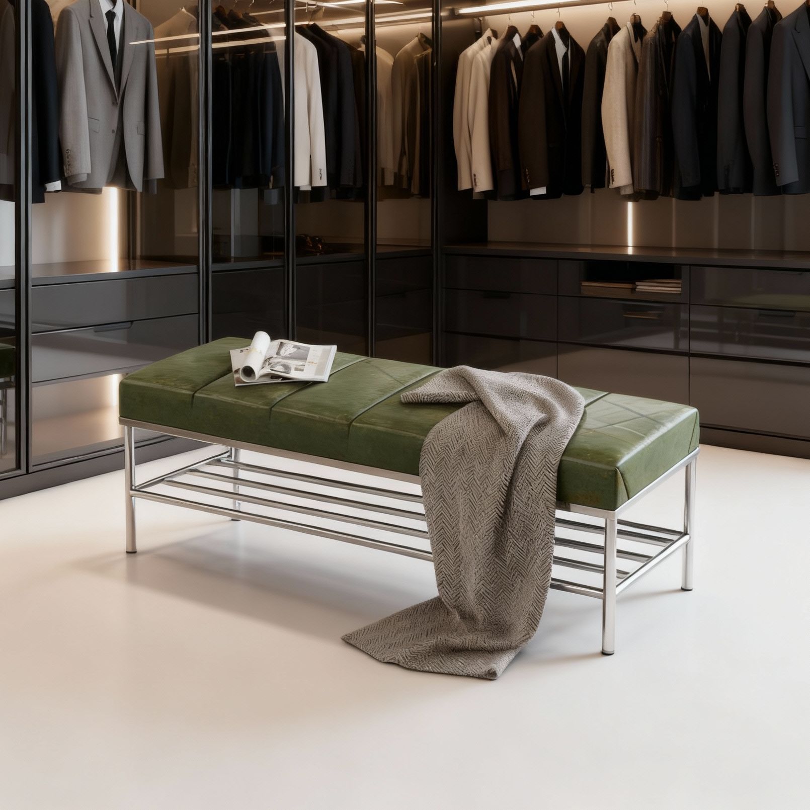 Acier inoxydable en cuir véritable vert militaire