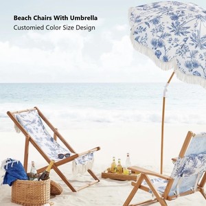 Parasol de lujo para exteriores, sombrilla de playa de algodón de madera con borlas, fabricante personalizado, barato, venta al por mayor - Product Image 5