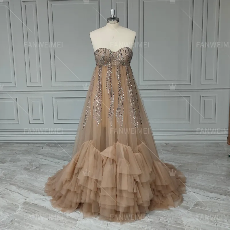 Alta Qualidade Café Lantejoula Oversized Tulle Maternidade Vestido com Babados Xaile para Baby Shower Photoshoot Robe das Mulheres Grávidas