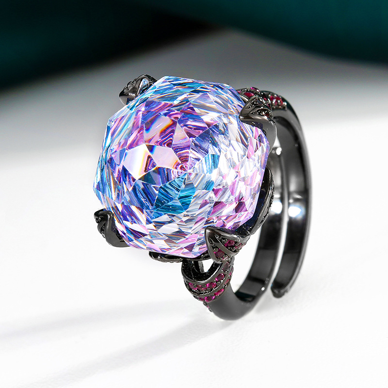 Bague ajustable noire, dorée, rose et bleue