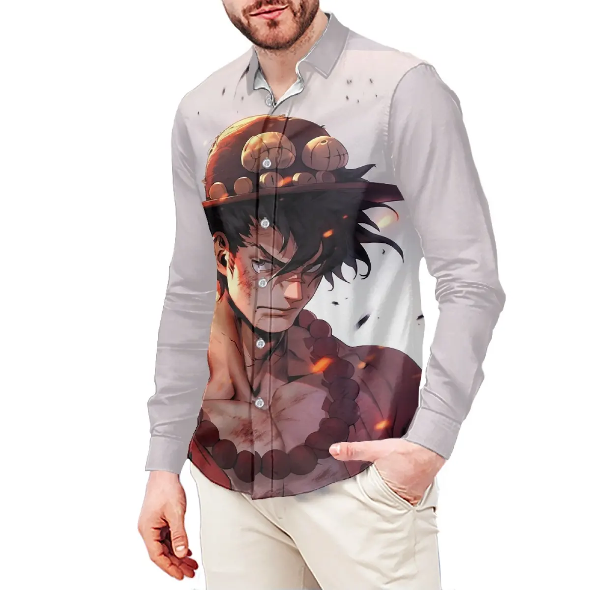 Dropshipping Clothes Men's Long-Sleeved Shirts Gentile Abstinence Two-Dimensional Anime Boy Buttoned Shirt Comic Ripping Man