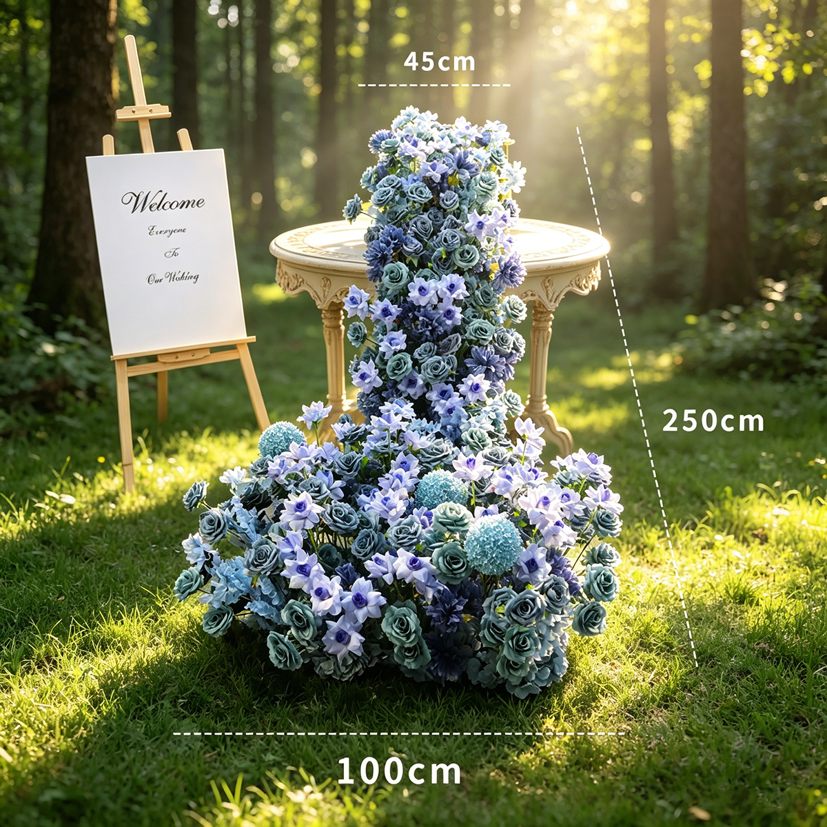 25m haze blue purple orchid poppy waterfall, suction cups not in