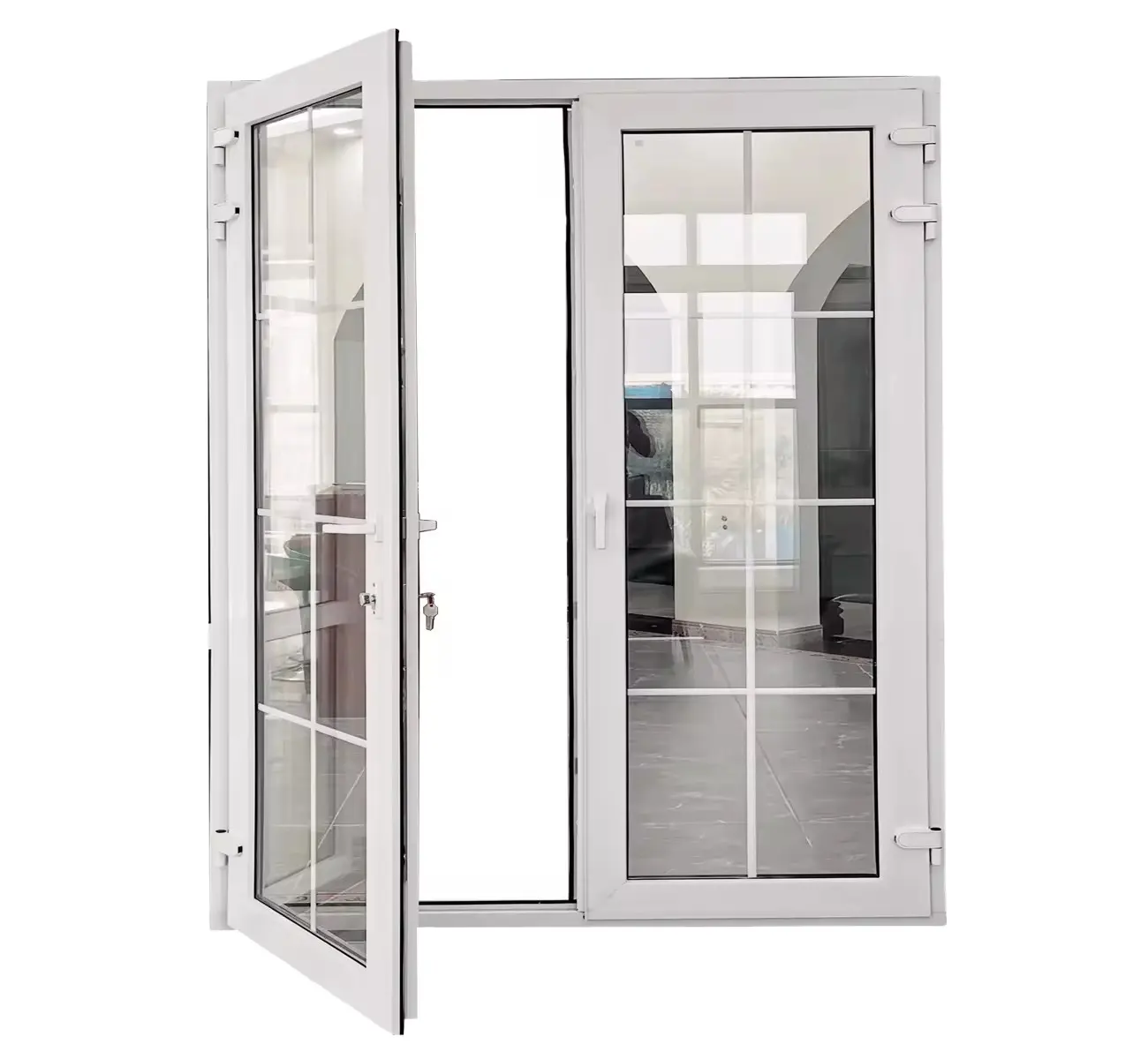 Gorden jendela PVC tahan cuaca, tirai eksterior lipat tahan suara, layar magnetik buka Horizontal, pintu Casement PVC Modern