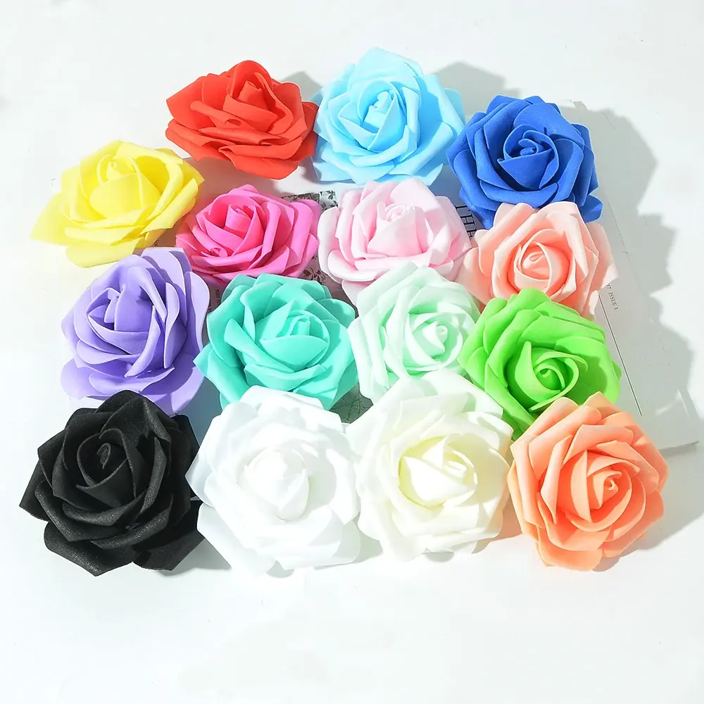 ดอกไม้จำลองขนาด7ซม. หัวดอกกุหลาบดอกไม้ทำจากโฟมพีอีสำหรับตกแต่งงานแต่งงานไฟราวประดับเค้กปาร์ตี้ทำลูกบอลดอกไม้