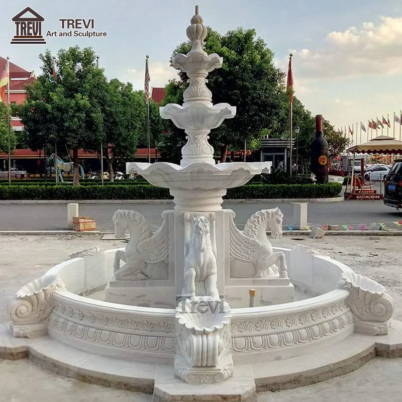 Estatua de caballo tallada a mano para jardín, piedra de mármol grande, fuente de agua al aire libre, tallada, decorativa