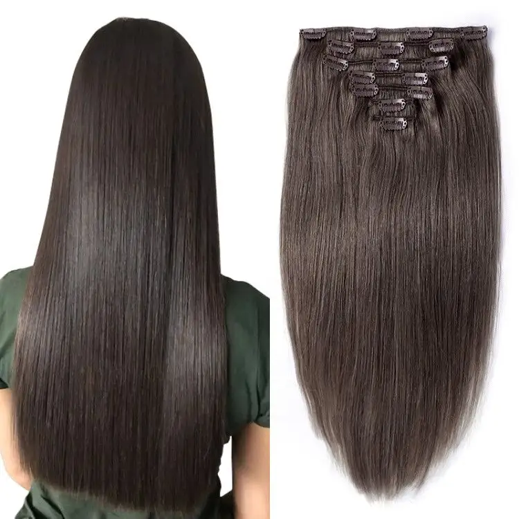 Clip In Hair Extensions Menselijk Haar Braziliaanse Straight Clip In 8 Stks/set Donkerbruin Kleur Clip Ins Remy Haar 10-24 Inch 120G