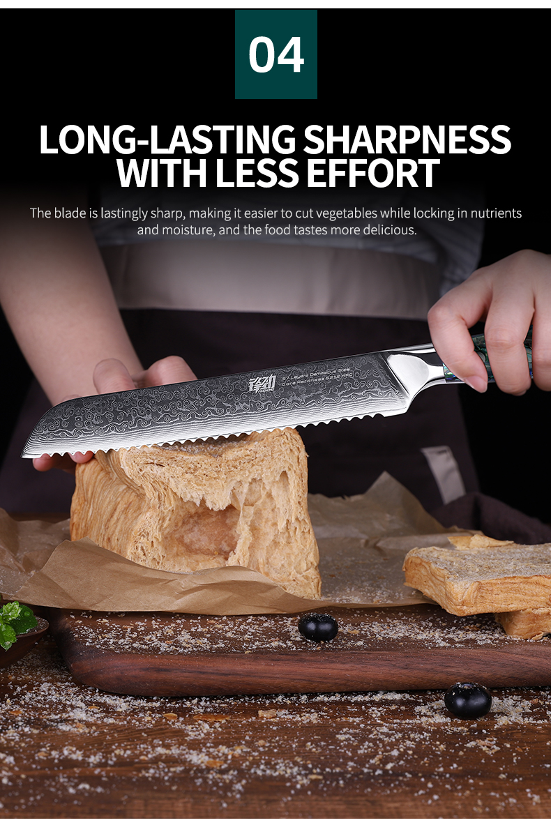Amazon Hot Sale FINDKING Gorgeous Series Sliced Bread 67 Layers Damascus Steel 8 inch Serrated Cutter Cake Bread Knife