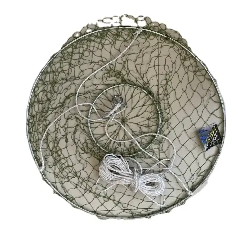 Trampa de cangrejo para langosta Red de pesca plegable portátil para la venta Red de cangrejo verde con cuerda de pesca Jaula de fundición manual para uso