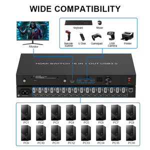 4K60 HDMI 2.0 16x1 hdmi <strong>Kvm</strong> <strong>Switch</strong> USB 3.0 Raspberry Pi <strong>KVM</strong> Remote Control 16 Computers Support Upgrade the Software Online