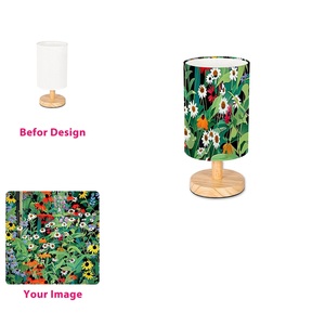 Custom on Demand LED Table <strong>Lamp</strong> <strong>Skulls</strong> Roses Motif Drum Shade Linen Wood Base Remote Control Simple Feature for Home Decor MOQ 1 - Product Image 2