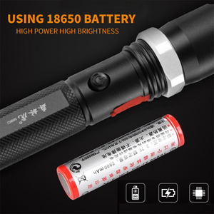 800 lumen siêu sáng Zoom <span class=keywords><strong>Torch</strong></span> ánh sáng mạnh mẽ zoom chiến thuật màu đen Sạc Led đèn pin - Product Image 5
