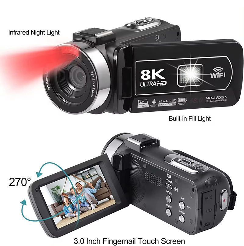 High-Resolution Infrared Remote Control Digital Camera with 8K 15FPS Video Recording Slow Motion & Time-lapse Photography