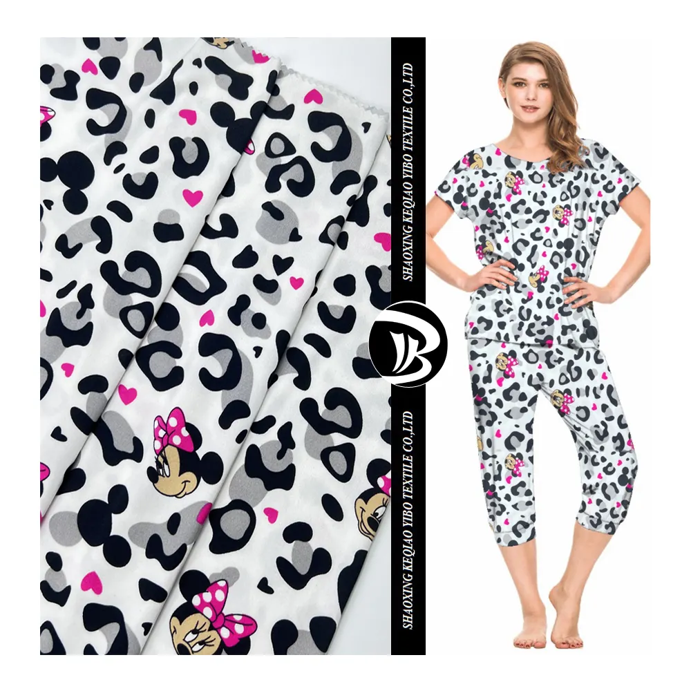 Yibo Textile 95% poliéster 5% spandex personalizado animales lindos impresión dty cepillado impresión elástica leche seda tela para pijama