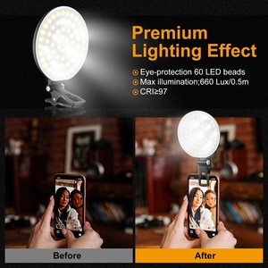 Şarj edilebilir cep telefonu halka ışık taşınabilir <span class=keywords><strong>LED</strong></span> Mini Selfie halka ışık dizüstü Video konferans canlı akışı için klip ile