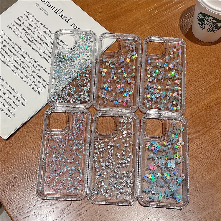 Wholesales SHS Case 3 en 1 glitter glue design Good Quality TPU and PC Phone Case For iPhone 11 12 13 14 15 phone case phone c