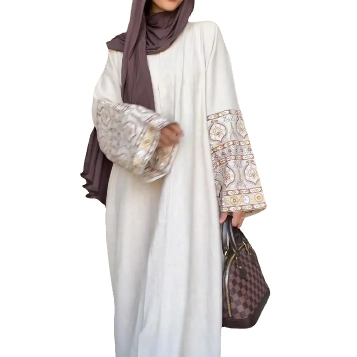 9165 Muslimische Abaya 2024 Herbst Neudruck bohème-Stil Blase Ärmel lose Baumwolle und Hanf langer Rock Ramadan