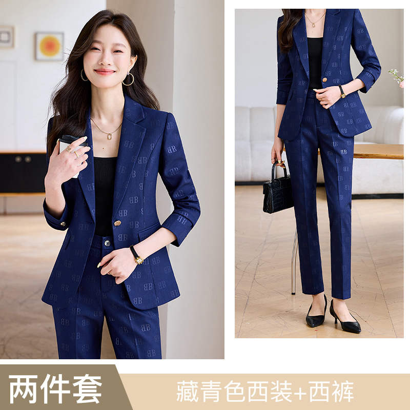 Navy blue slim-fit trousers