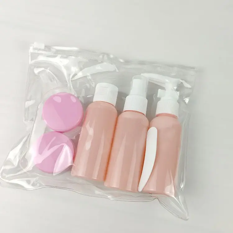 卸売7個ピンク環境にやさしいフェイシャルキットミニトラベルキットエヴァトラベルミニ収納バッグ