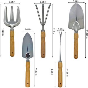 园艺手工工具与不锈钢和木柄，包括抹子，插秧机，除草，手叉，耙 - Product Image 5