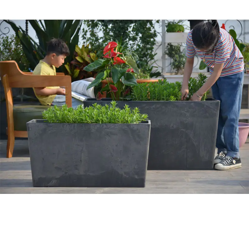 Greenship Outdoor Garden Balcony Decoration Large Rectangular Plastic Flower Plant Pots and Planter for Plants