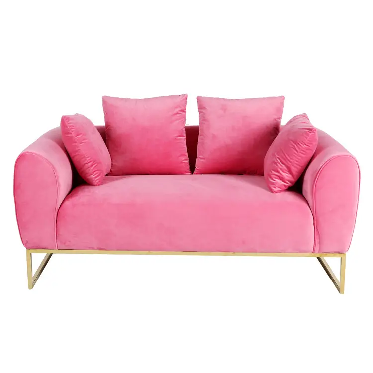 Sofá de cadeira de flanela de aço inoxidável, sofá longo com design nórdico rosa e veludo para 3 pessoas, sala de estar, baixo preço, 2022