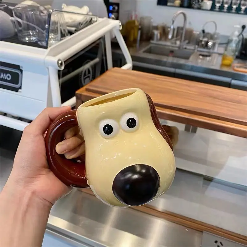 Hand bemalte Keramik becher hochwertige 500ml Kinderhaus Frühstücks tasse mit Handgriff niedlichen Cartoon Hund Wasser becher