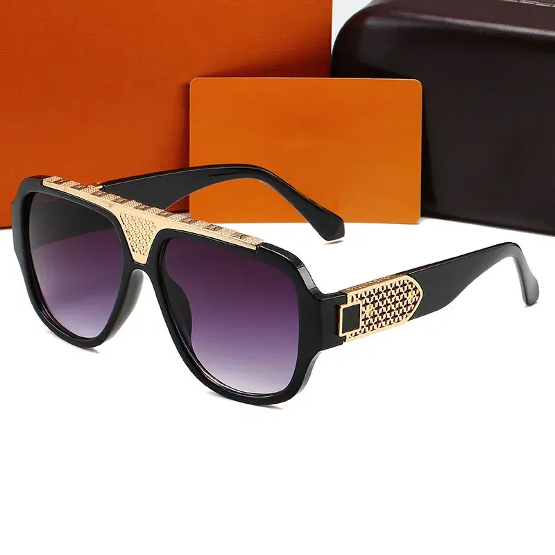 Óculos de sol de marca de luxo, óculos de sol legal com armação de lentes, óculos de metal, óculos de sol de moda com estampa oca