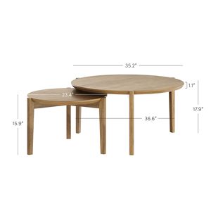 AJUNION, juego de mesa de centro anidada redonda, mesas de acento para sala de estar de estilo de mediados de siglo, mesa de centro redonda de madera maciza con apilable - Product Image 2