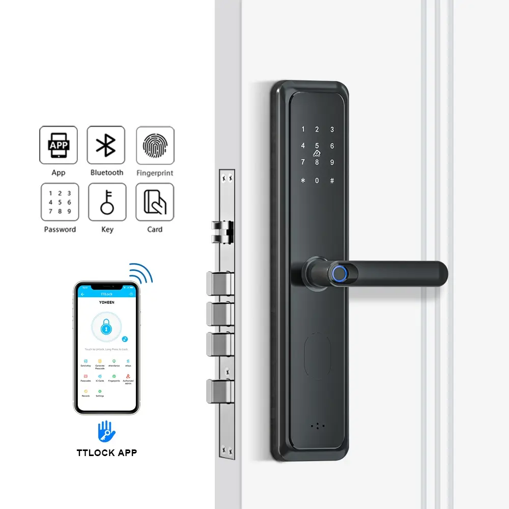 Cerradura de puerta inteligente con huella Digital, dispositivo de cierre con Control de acceso, Wifi, Ttlock