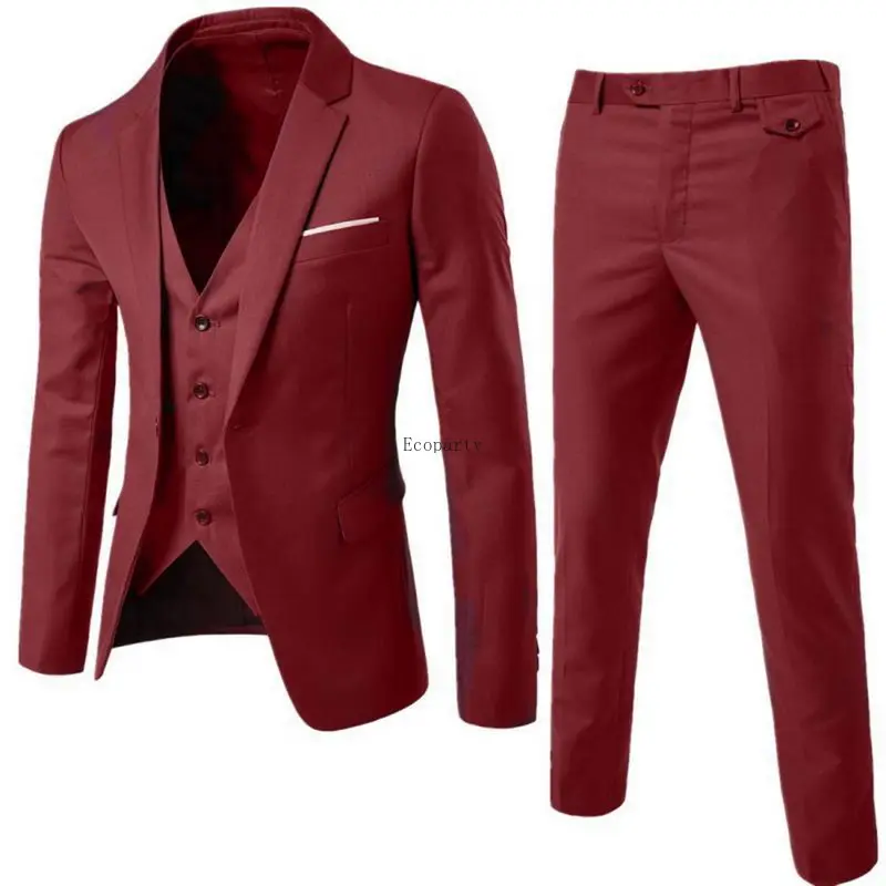 3 piezas de negocios Blazer + chaleco + Pantalones conjuntos de traje hombres otoño moda sólido Delgado boda conjunto Vintage clásico Blazers hombre