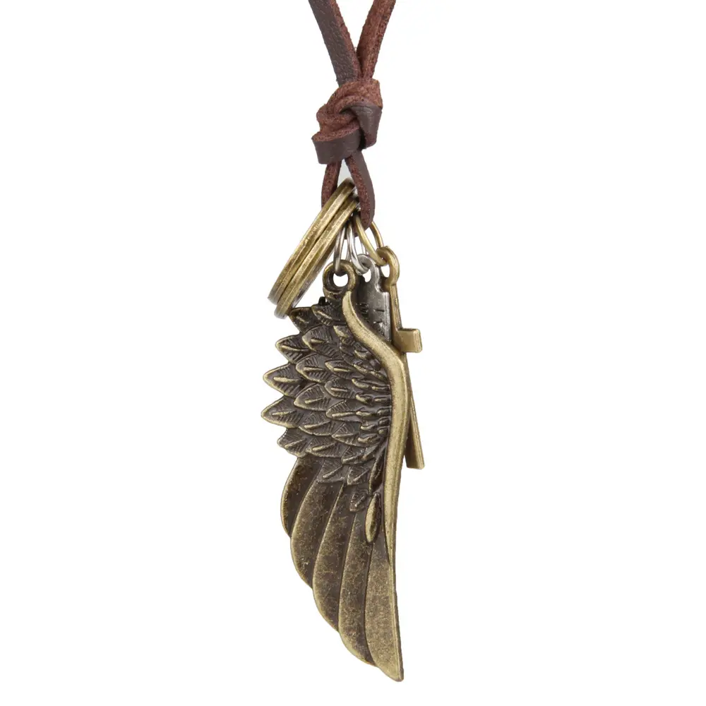 VRIUA — colliers en cuir pour homme, pendentifs en forme d'aile d'ange, bijou en alliage fait à la main, nouvelle collection tendance