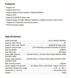 Xput-interruptor HDMI 4x1 4K 60Hz HDMI 4 a 1, 4 en 1, conmutador de salida 4x1 con Audio - Product Image 4
