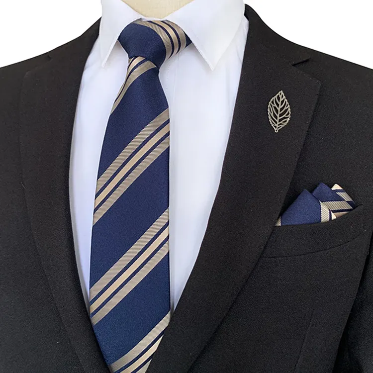Ensemble de mode de couleur unie à rayures de haute marque de cravates de mariage à la mode pour hommes