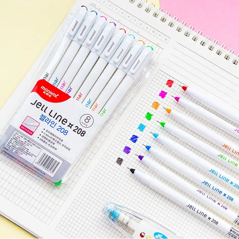 8 Colors Gel Pens Monami 208 Liquid Ink colorful Gel Pen 0.4mm finle liner pen