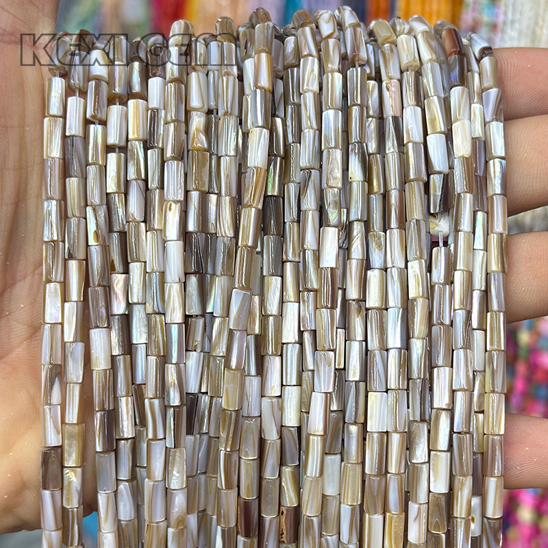 Perles coquillage en forme de tube 4x8mm, couleur marron