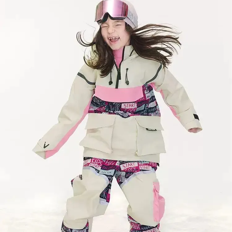 Costume de ski pour enfants filles 2024 nouveau épissé imperméable coupe-vent chaud combinaison de ski pantalon de ski vêtements de neige personnalisés