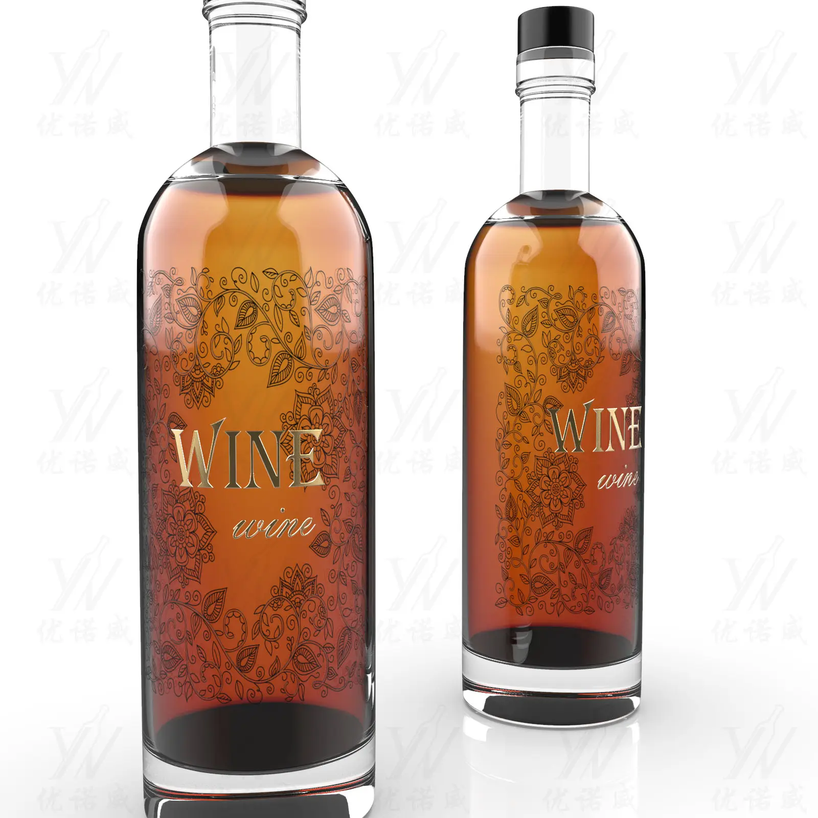 Toptan özel logo boş 375ml 500ml 700ml 750ml 1000ml votka viski Tequila Rum likörü şarap şişesi