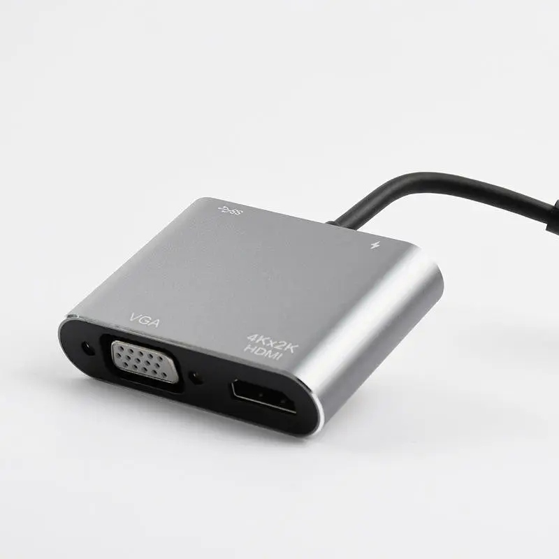 USB C סוג-C רכזת 4 in1 מתאם HDMI VGA 4K 3 רכזת עם רכזת 3.0 TF SD קורא חריץ פ"ד עבור MacBook Pro/אוויר