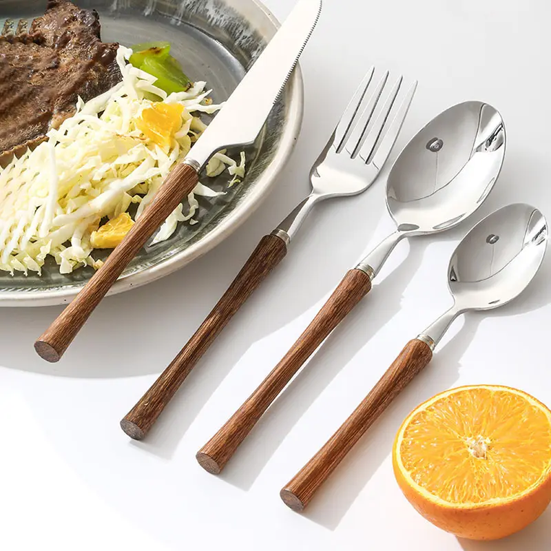 Creative small waist solid wood handle 304 stainless steel flatware Western cutlery steak knife fork set