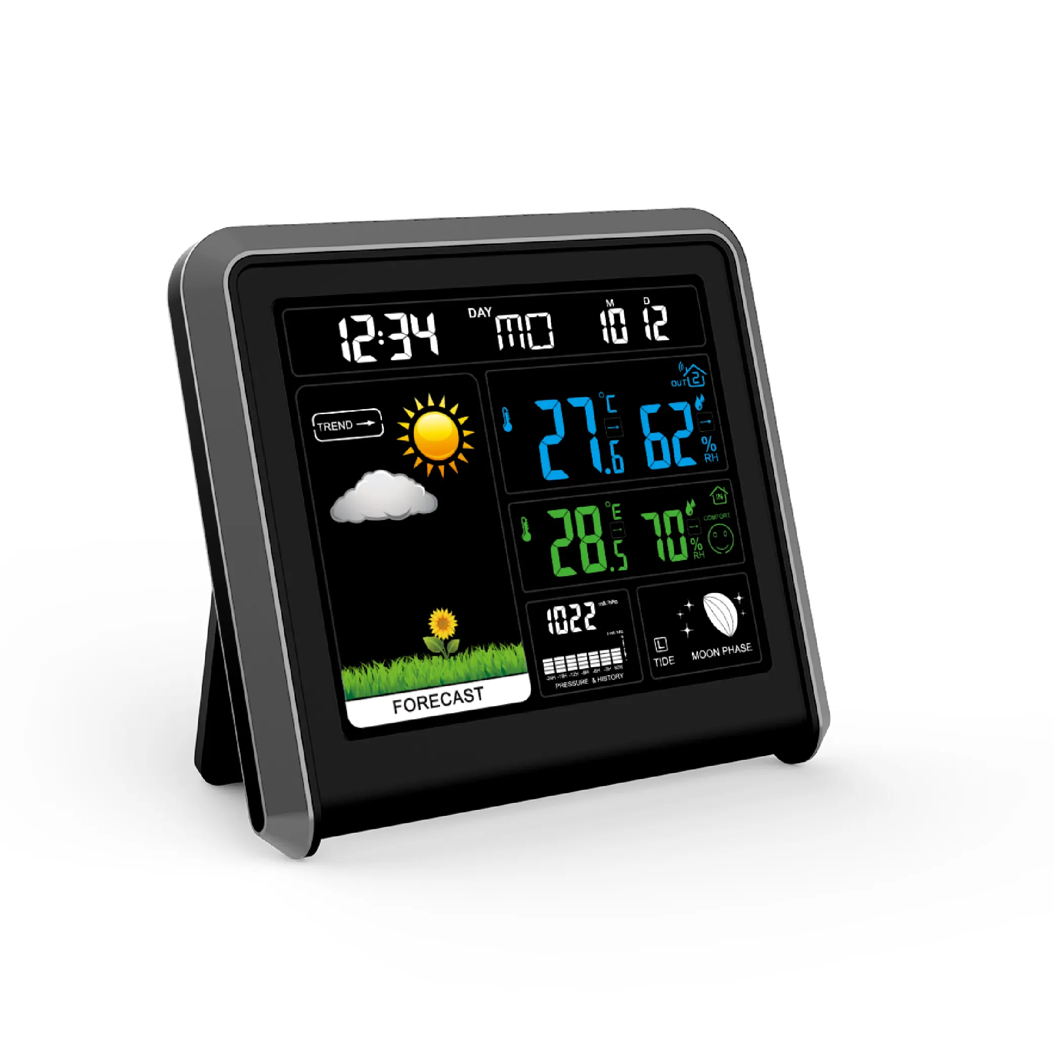 Station météo sans fil avec horloge et capteur extérieur, thermomètre baromètre, prévisions, horloge numérique multi-fonctions,