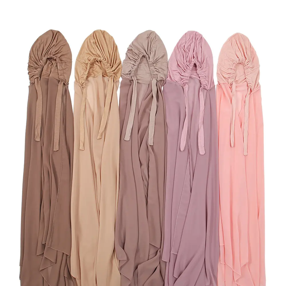 Bufanda étnica de fábrica con chal, bufanda de mujer musulmana, diadema elástica con bufanda de gasa, gorros Hijab combinados