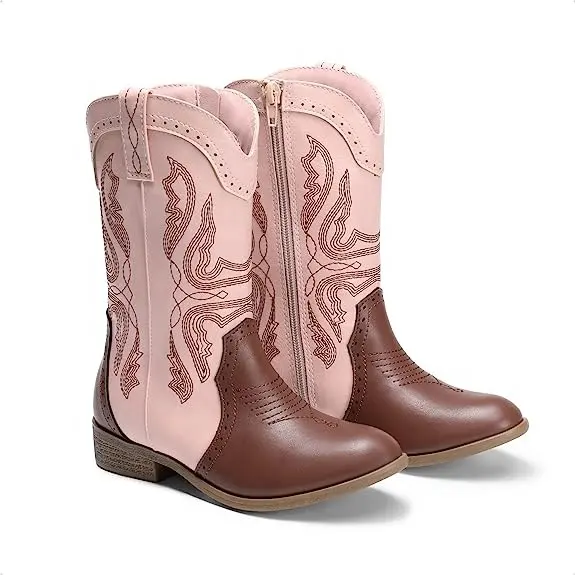 Stivali da Cowboy per bambini per ragazzi e ragazze stivali da Cowgirl con punta quadrata occidentale con tacco da passeggio