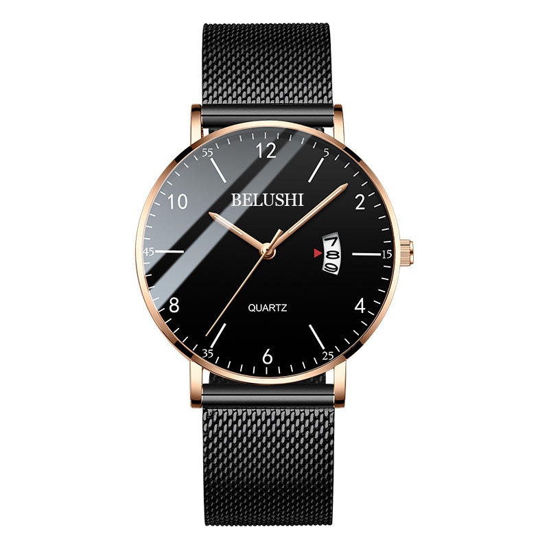 B- 8012 Rose Shell Black Surface Black Mesh Belt