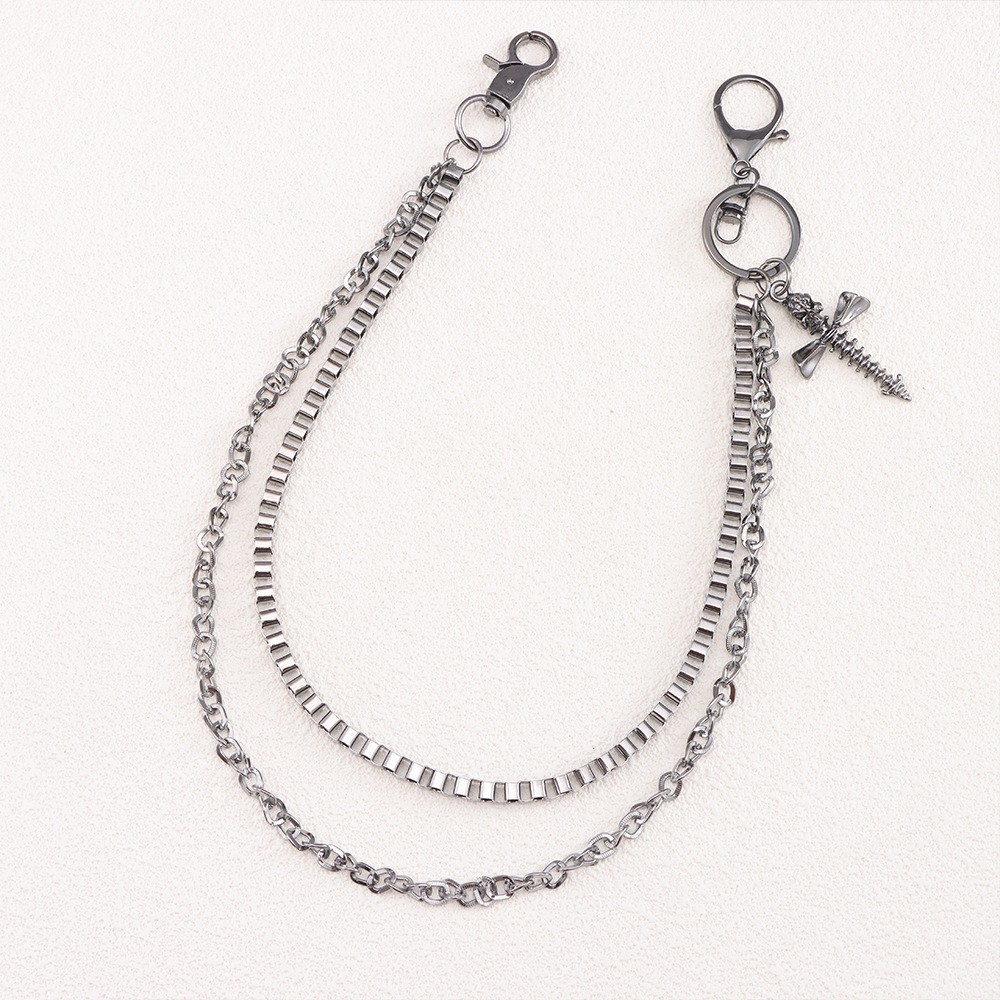 Screw cross skull pendant pants chain